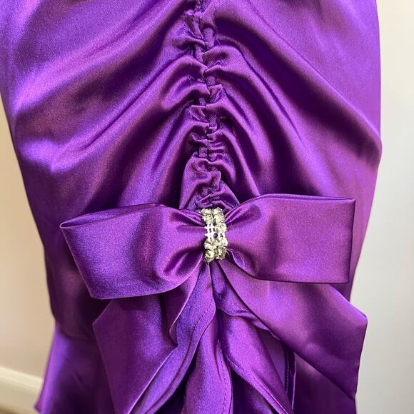 VTG Blondie Nights Y2K Purple Asymmetrical Ruffle Satin Prom Dress Sz 11 - Picture 4 of 9